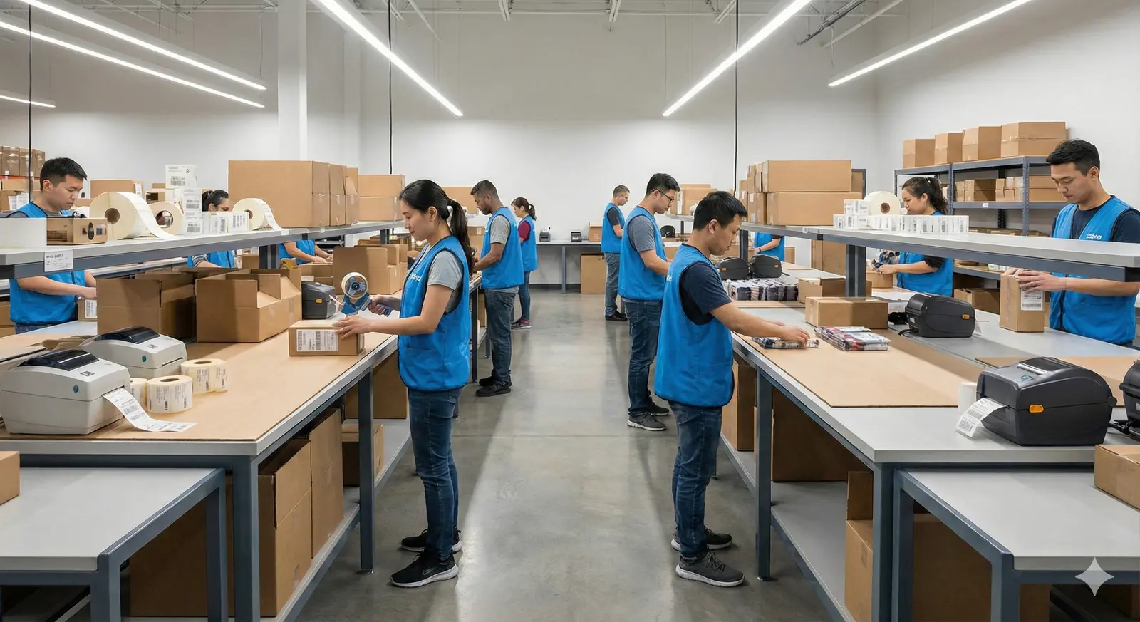 物流加工區貼標與組裝作業